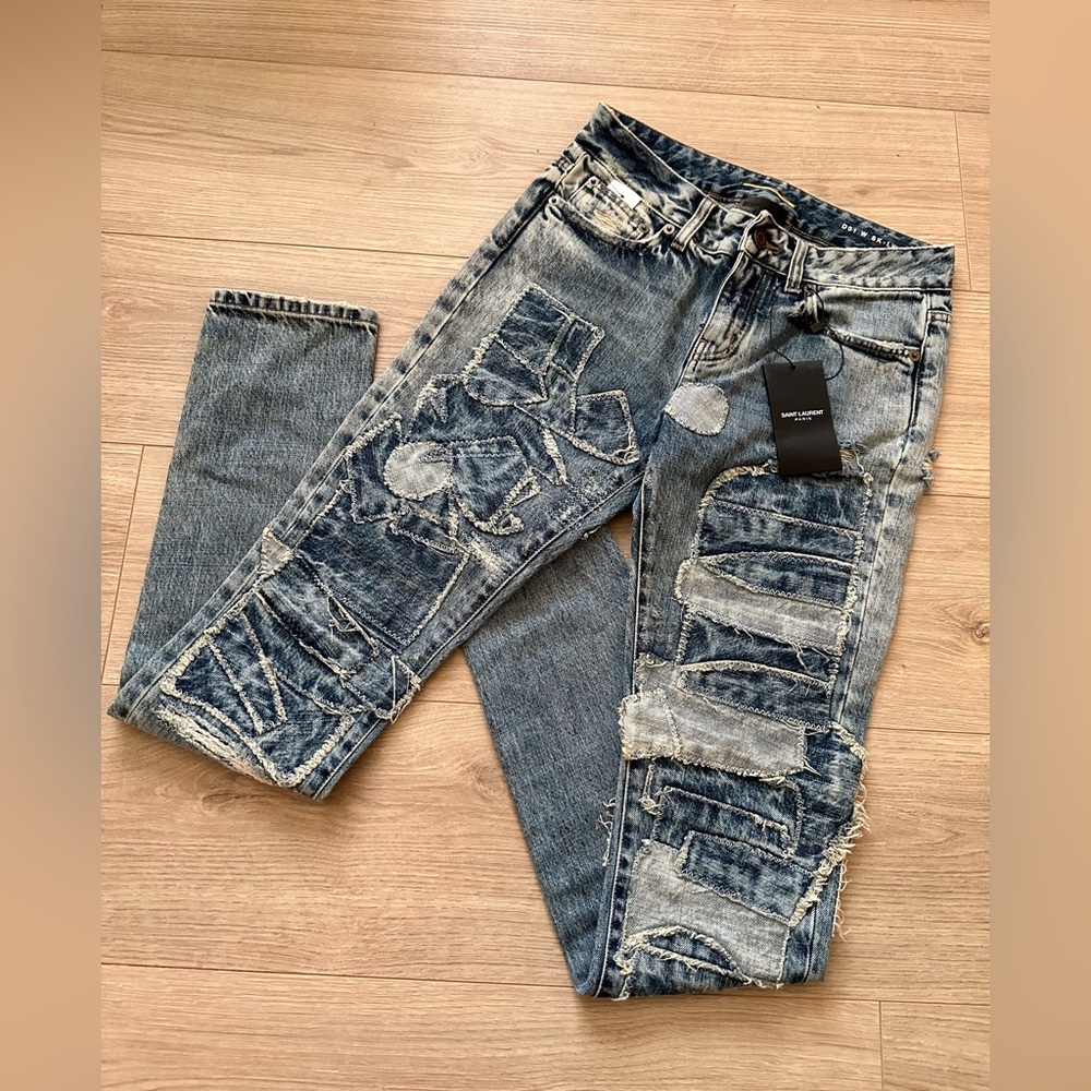 YSL Saint Laurent Paris Patch Design Skinny Jeans 27 New with Tag